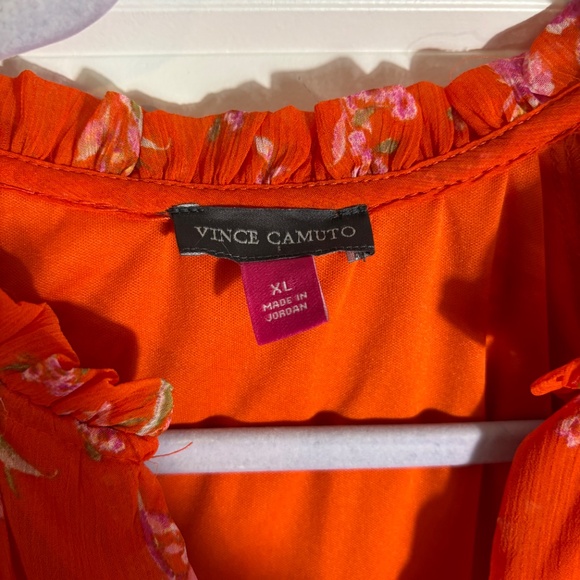 Vince Camuto Orange Longsleeve Dress with Pink Flowers and Ruffle‎ Details - Picture 3 of 4